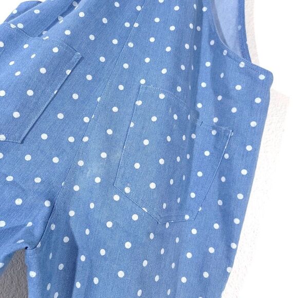 STORIA Polka Dot Denim Overalls Ankle Cropped Jumpsuit Boho Patch Pocket Small - Picture 9 of 12